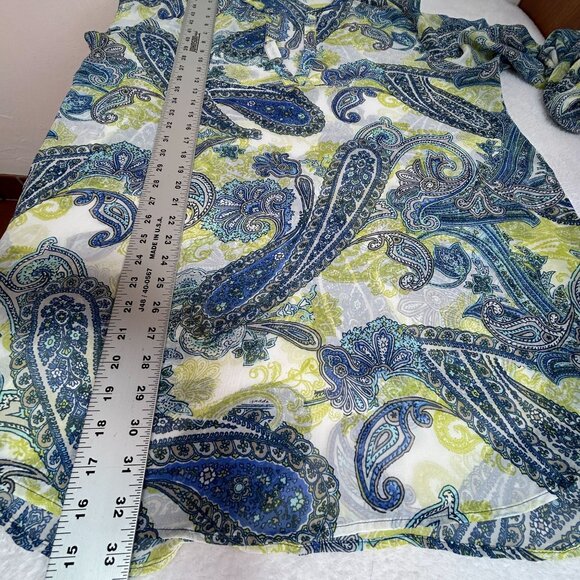 Chico's Womens Long Sleeve V-Neck Paisley Tunic Top Size 3 Blue/Yellow Chiffon - Picture 8 of 8